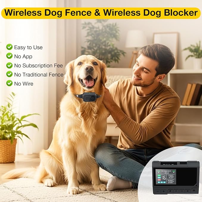 AOZOOM 3-in-1 Wireless Dog Fence System-Training,Waterproof Dog Collar | Safe Zone & Blocker Modes,Dog Electric Fence Wide Remote Range Indoor Outdoor