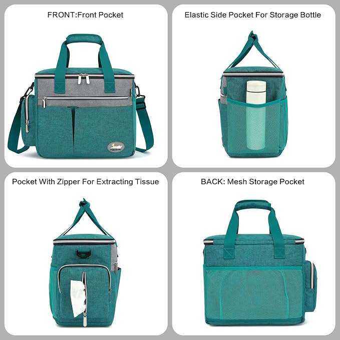 Dog Travel Bag for Pet Kit for Supplies with 2 Food Storage Containers 2 Collapsible Bowls 1 Feeding Mat 1 Dog Treat Pouch 7-Piece Set Perfect Road Trips Camping Weekend (Teal)