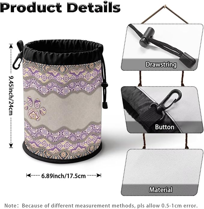 Laundry Clothespin Organizer Bag, Boho Pattern Dog Paw Drawstring Peg Storage Pouch with Hanging Loop, Portable Clips Holder for Drying Rack, Camping, Beach, Dorm