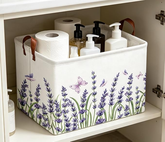 Rectangle Storage Basket with Handles,Collapsible Storage Bin,Books Box,Gift Basket(Lavender)