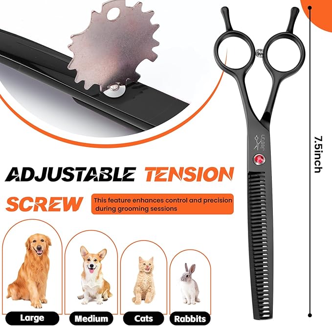 JASON 7" Dog Grooming Scissor - Professional Thinning Shear with 37 Teeth Japanese Stainless Steel Blender Scissors for Dogs, Cats and Other Pets (Thinning, Black) Christmas Gift