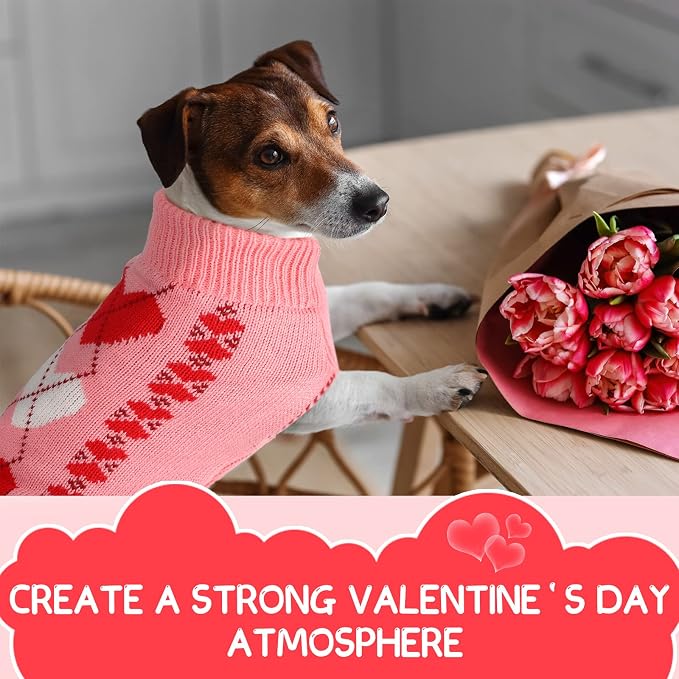 Sanwuta 3 Pieces Valentine's Day Dog Sweaters Sets Red Pink Heart Puppy Dog Sweaters Clothes Pet Knitwear for Pets Cat Pet Saint Valentine's Day Party Costume(Small)