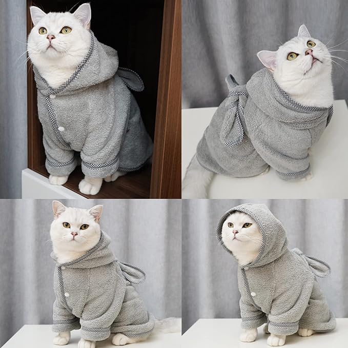 Dog Bathrobe, Microfiber Fast Drying Absorbent Hooded Bath Towel White for Puppy Small Medium Large Dog Cat (XL, Gray)