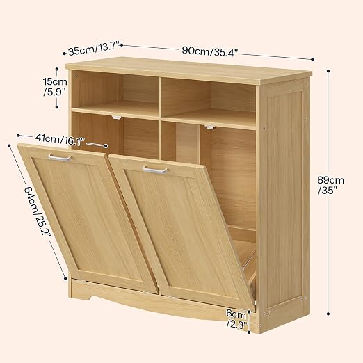 HOOBRO Double Tilt Out Trash Can Cabinet, 20 Gallon Kitchen Trash Bin Cabinet, Hidden Trash Storage with Open Compartments, Hidden Laundry Hamper, for Kitchen, Laundry, Natural NL04LJ01