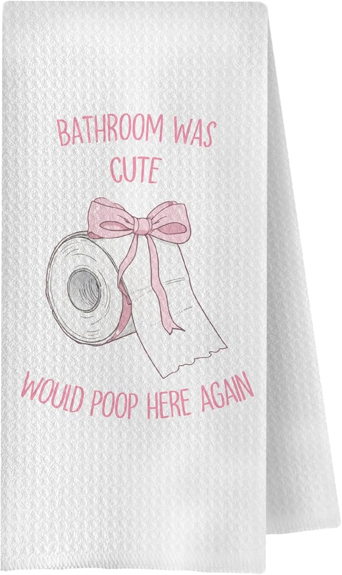 Funny Coquette Bathroom Hand Towels, Preppy Girly Pink Bow Paper Roll Would Poop Here Again Decorative Hand Towels for Bathroom Washroom Toilet Restroom, 16x24 Inches