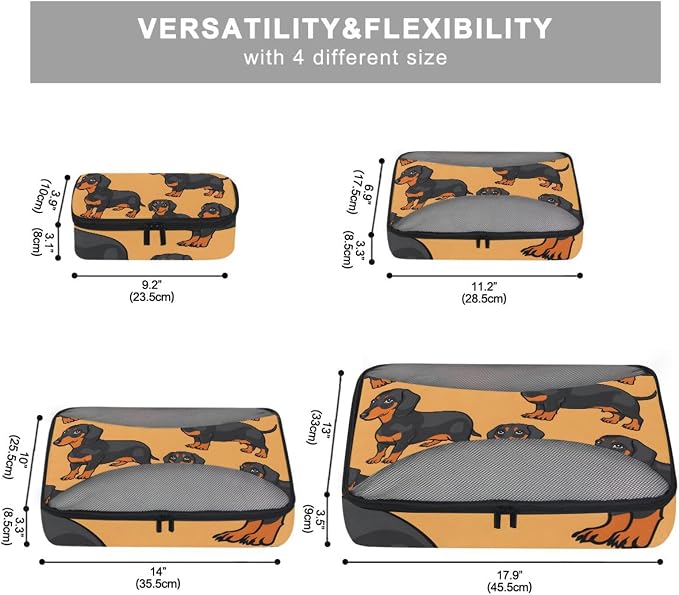 Packing Cubes for Travel 4 Set Dachshund Dog Pet Luggage Set Suitcase Organizer Bags Mesh Accessories Storage Pouch Toiletry Packing Cubes