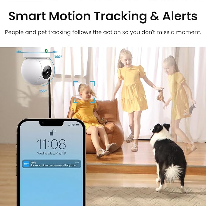 aosu 4MP Indoor Security Camera - Baby & Pet Monitoring with 5/2.4 GHz WiFi