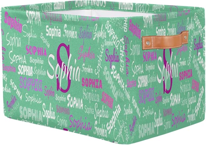 Custom Rectangle Storage Basket, Personalized Name Organizer Bins for Pet/Children Toys, Books, Clothes, Perfect for Rooms/Playroom, Mint Green Color