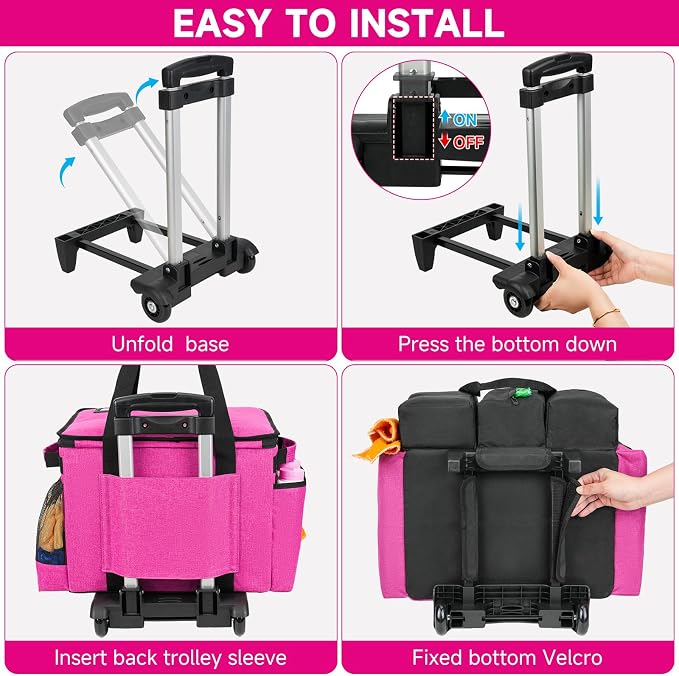 Cleaning Cadddy Bag with Rolling Cart, Large Cleaning Bag with Wheels | Cleaning Supplies Organizer with Detachable Trolley for Housekeepers, Housekeeping Cleaning Cart with Shoulder Strap & Handle