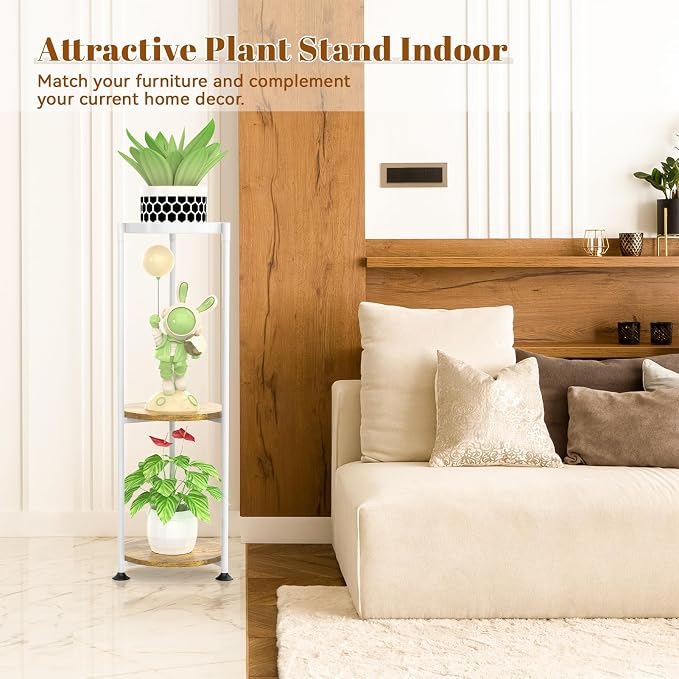 KMOTASUO Metal Plant Stand Tall for Indoor Outdoor Corner, 3 Tier White | Heavy Duty Flower Holder Rack, Modern Vertical Iron Shelf for Patio Bathroom Office Garden