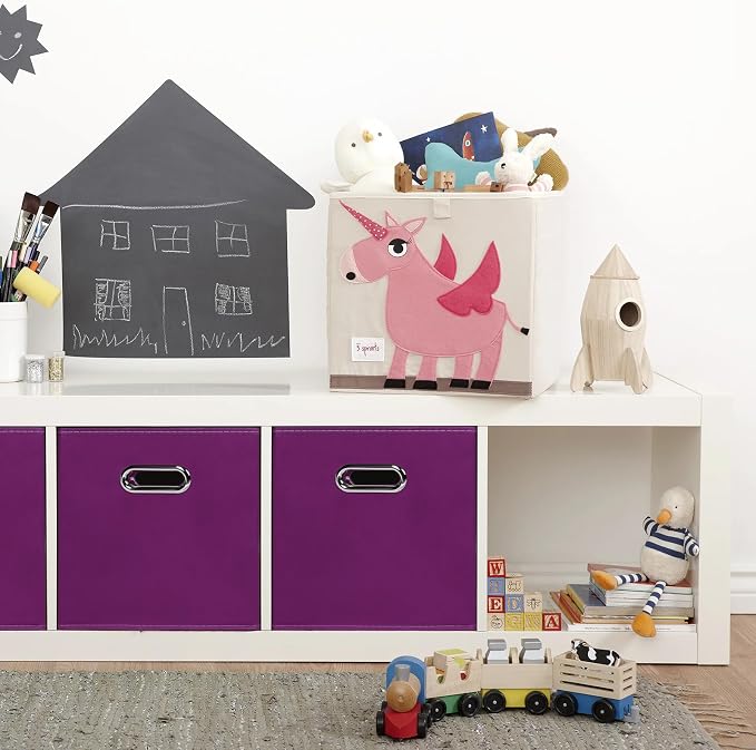 Black Foldable Storage Cubes Bins, Fabric Storage Box Cubes Organizer Baskets with Dual Handles for Home Organizer,Set of 6,(Purple)