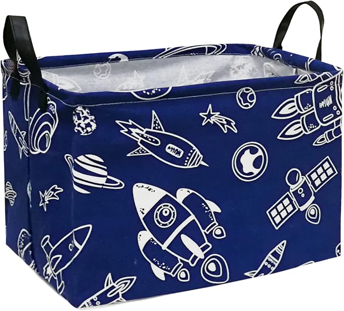 Storage Basket Home Shelf Basket Kids Organizer Box Clothes Laundry Hamper Nursery Bin Gift Laundry Basket with Handles for Home (Spacecraft)