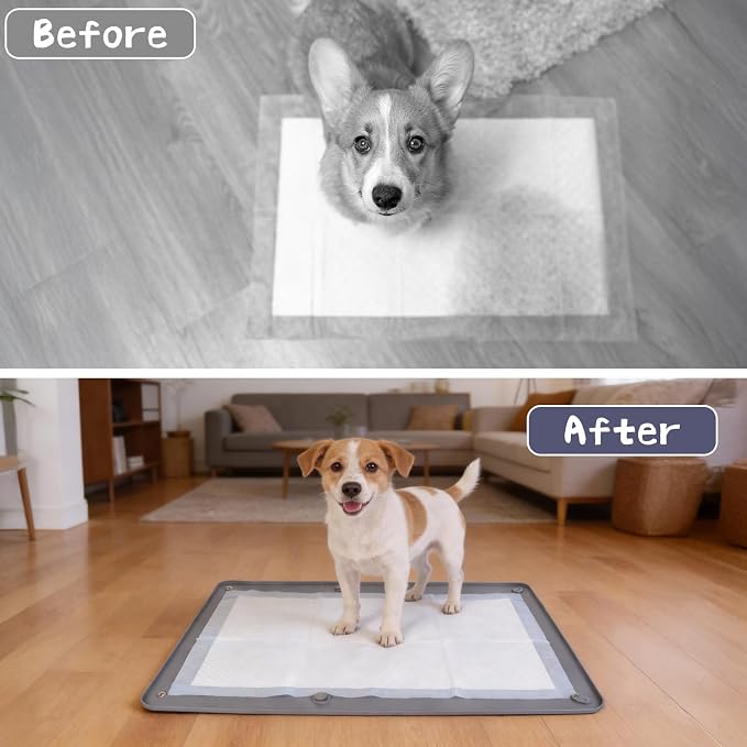 Pee Pad Holder for Dogs, 25.5” x 35” Silicone Dog Puppy Pad Holder, Non-Slip Rubber Mat with Raised Edges to Reduce Mess, Versatile Pee Pad Tray for Male & Female Dog Indoor Potty Training