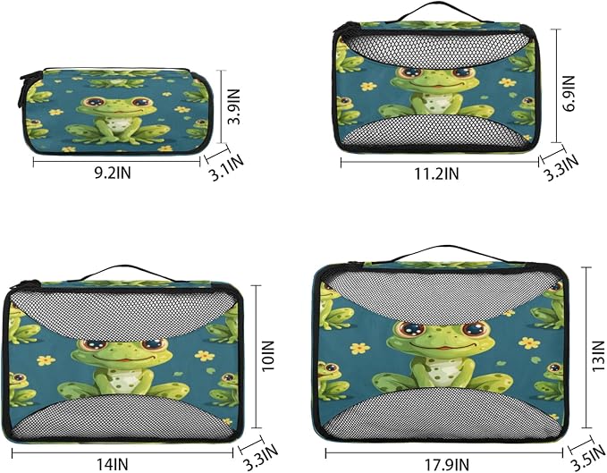 4 Set Packing Cubes for Travel, Frog Cute Animal Packing Cubes for Women, Travel Luggage Packing Organizers, Packing Cube Set, Cute Frogs Flower