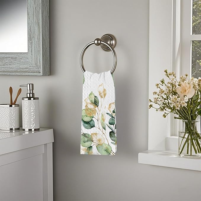 Watercolor Gold Eucalyptus Sage Hand Towels,Set of 2 Absorbent Bath Towel Kitchen Dish Towel Home Gym Hotel Bathroom Decor,16x24 Inches