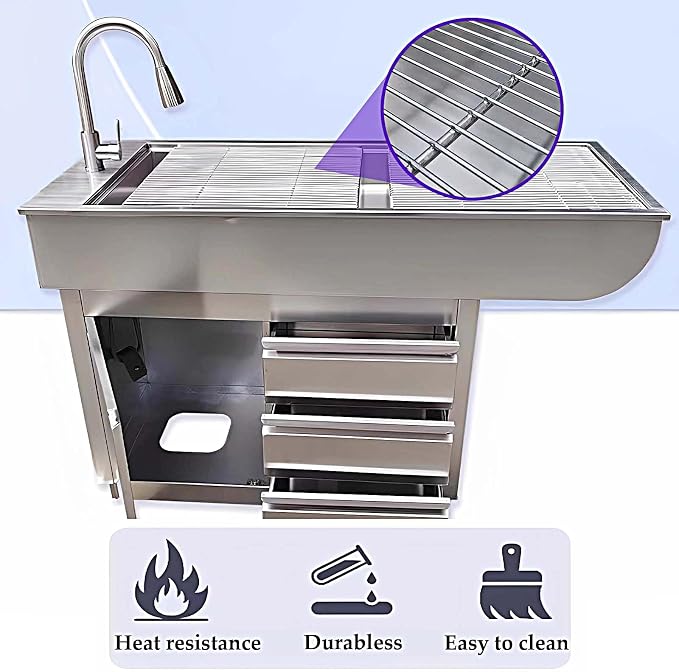 Stainless Steel Pet Operating Table with 3 Drawers and 1 Cabinet Treatment Tables for Cats And Dogs Professional Dog Grooming Table for Pet Treatment and Examination(120x60x88cm/47.2x23.6x34.6in)