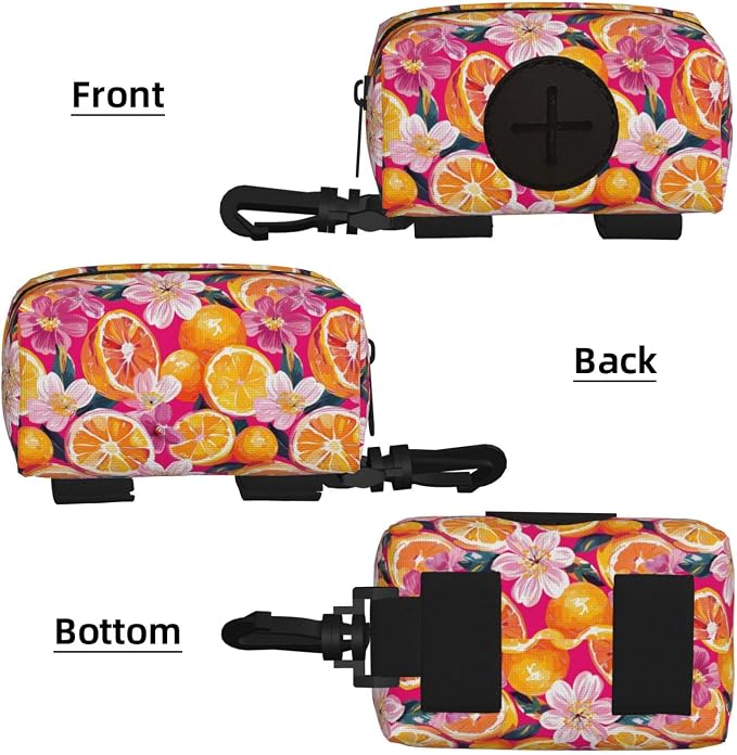 Citrus Orange Slices Flowers Pet Waste Bag Dispenser 0.2L | Portable Dog Poop Holder Waste Bag With Zipper Park Doggy Walking Accessory
