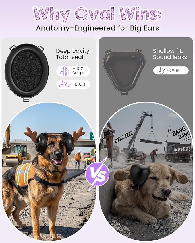 Dog Ear Muffs Noise Protection,Noise Cancelling Dog Ear Muffs for Fireworks, Thunder & Anxiety – Adjustable for Medium to Large Dogs,Calming Lavender Aromatherapy Pads & Detachable Antlers Included