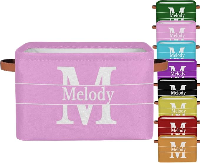 Personalized Storage Bins, Light Green Print Name and Initial Letter
