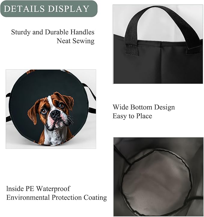 Boxer Dog Laundry Basket Hamper, Organizer Bins Gifts for Women Kids, Cute Pet Portrait Foldable Waterproof Clothes Hamper Handles Storage Bucket for Bedroom Bathroom Room Decor 19.7"x15.7"