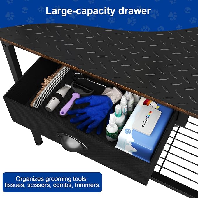 32 Inch Adjustable Dog Grooming Table with Drawer & Non-slip Removable Mat | Pet Grooming Table with Mesh Tray & EVA Protective Lanyard,Professional Grooming Table for small Dogs at Home