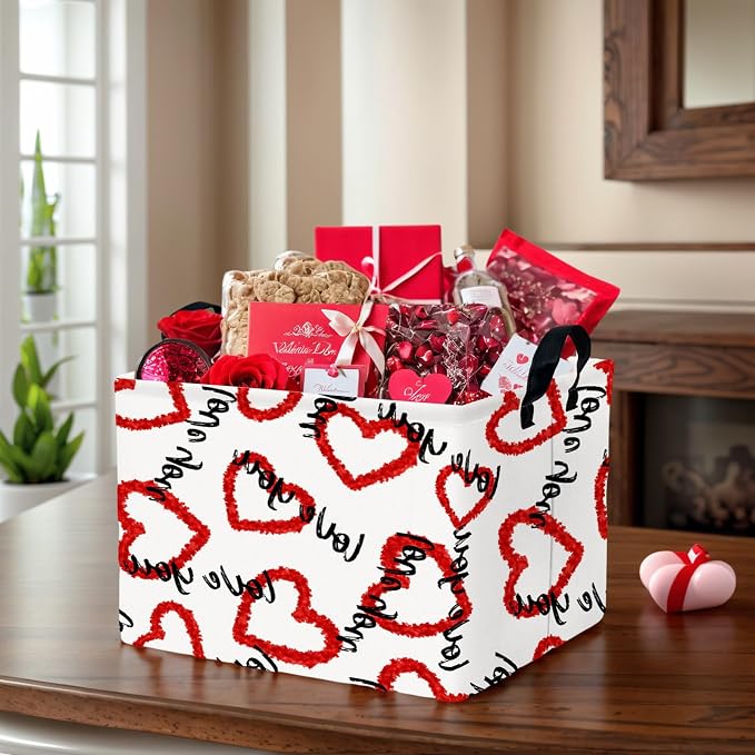 Valentine's Day Basket Gift for Empty Cute Heart Large Storage Bin for Kid and Baby Room Décor (Love You Red Love)