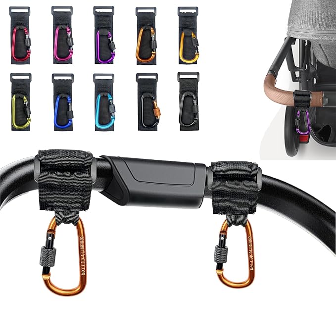 [Upgrade]Baby Stroller Hook with Locking, Carry 30 lbs per Stroller Clip, Baby Stroller Accessories & Car Seat Hook for Hanging Diaper Bag, Golf, Shopping and Pet Cart (2 Pcs + Nylon + Blue)