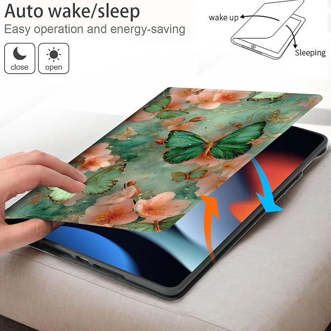 Bxgolkgd Tablet Case for Samsung Galaxy Tab S10 Plus 2024/S9 Plus/S9 FE Plus 5G 2023 12.4 Inch,Shockproof Stand Cover with Heat Dissipation,Auto Wake/Sleep Function,Pink Flower Green Butterfly