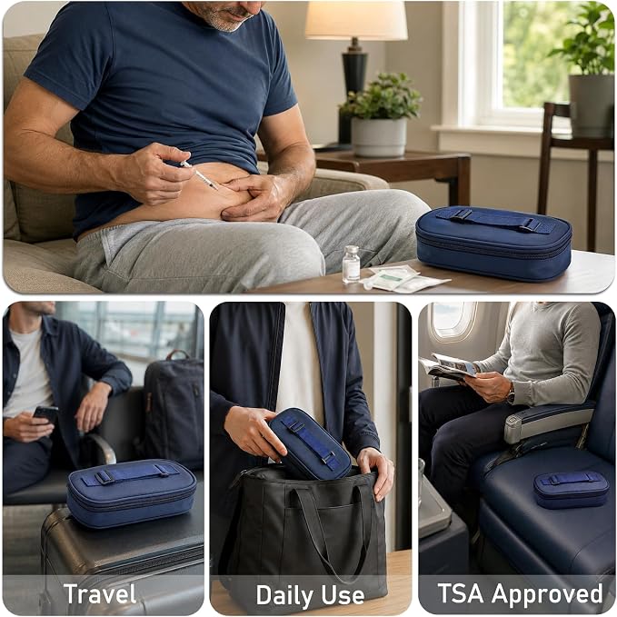 Cruxer Insulin Vial Cooler Travel Case,Portable Refrigerated Medicine Bag | TSA-Approved Small Bottle Organizer with Protective Ice Brick, Keeps Diabetes Medication Cool During Travel