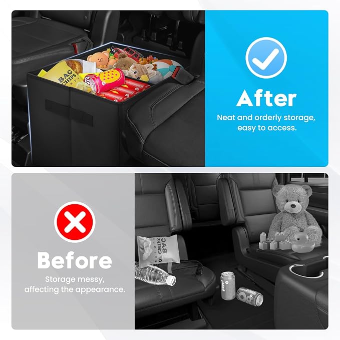 Autorder Car Seat Organizer for 2021-2025 2026 Chevy Chevrolet Suburban/Tahoe Accessories Portable Backseat Organizer with Lid Handles Car Floor Storage for Kids Toys Baby Products Daily Necessities