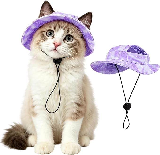 Cat Hats for Cats Only, Cat Sun Hat Sphynx Hat with Ear Hole Kitten Headwear Sun Sombrero Caps Summer Cat Cowboy Hats, Pet Chihuahua Sunscreen Baseball Outdoor Cap,Purple