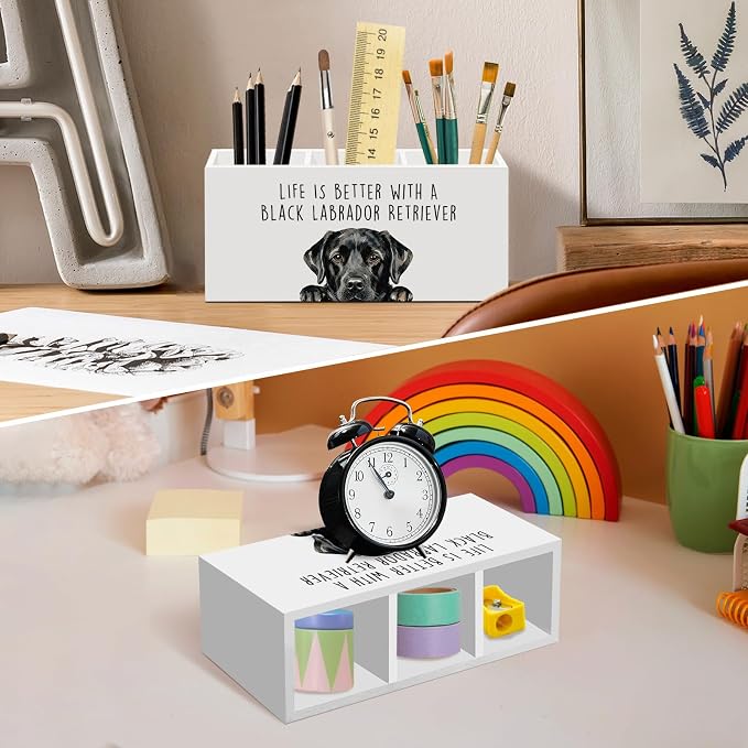 Black Labrador Retriever Dog Gifts Pen Pencil Holder for Desk, Funny Dogs Gift Office Desk Accessories, Life Is Better with a Black Labrador Pen Holders Organizer for Women Bathroom Decor