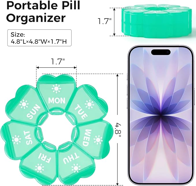 LANDNEOO Weekly Pill Organizer 2 Times a Day, Cute Double-Sided AM PM Pill Case 7 Day, Blue Travel Pill Box for Medication, Vitamins, Fish Oils, Supplements - Turquoise