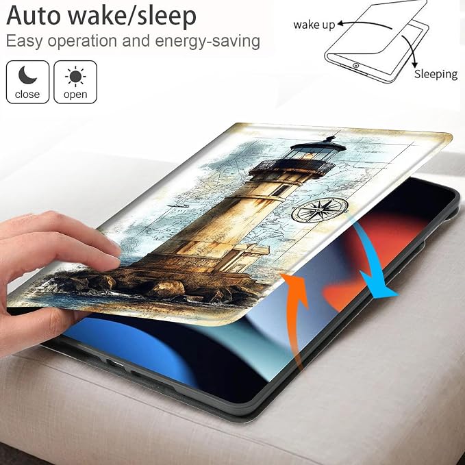 Bxgolkgd Tablet Case for Samsung Galaxy Tab A7 Lite 8.7 Inch 2021(SM-T220/T225/T227),Shockproof Stand Cover with Heat Dissipation,Auto Wake/Sleep Function,Vintage Lighthouse Nautical