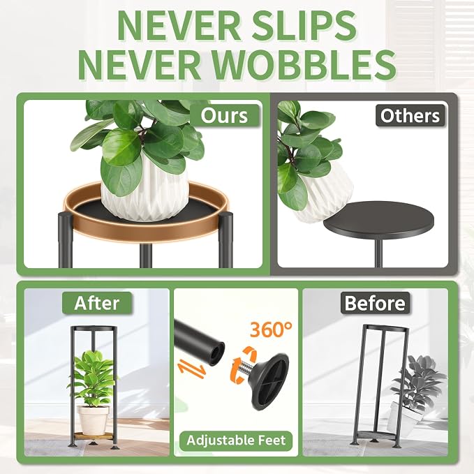 KMOTASUO 2 Tier Metal Plant Stand Tall for Indoor Outdoor Corner, Modern Black