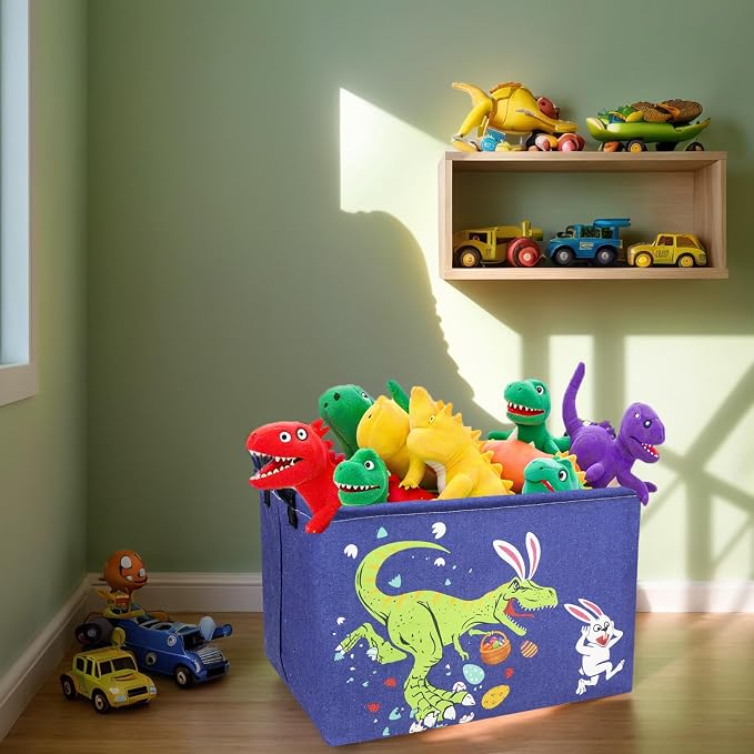 Dinosaur Easter Basket for Kid Large Empty Baby Rectangular Cute Easter Gift Storage Basket Bunny Eggs Décor (Dinosaur Rabbit)