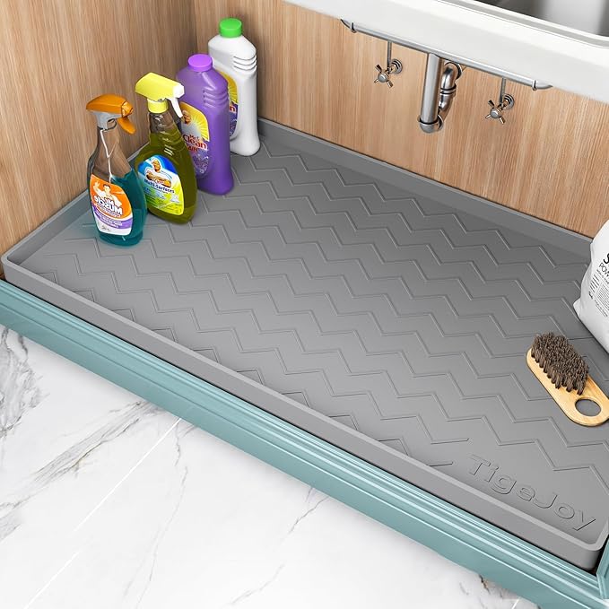 TigeJoy Under Sink Mats for Kitchen Waterproof 22" x 22", Cabinet Liner | Leak-Proof Silicone Mat Sink Protector, Kitchen Essentials Organizer and Storage,Boot or Shoe Tray, Pet Feeding Mat
