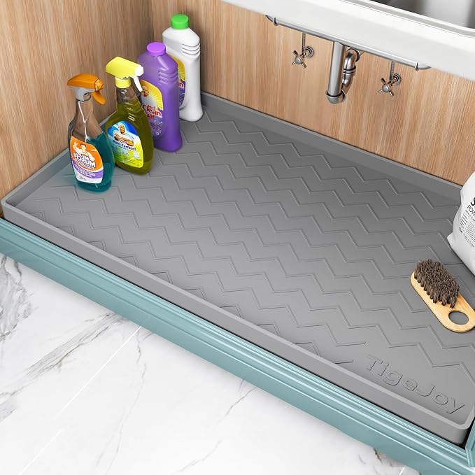TigeJoy Under Sink Mats for Kitchen Waterproof 40" x 22", Cabinet Liner | Leak-Proof Silicone Mat Sink Protector, Kitchen Essentials Organizer and Storage,Boot or Shoe Tray, Pet Feeding Mat