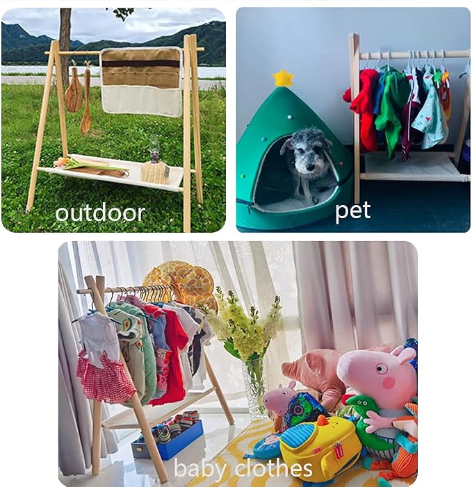 Garment Rack for Pets/Dolls/Baby, Hanger Rack, Dress up Storage, Clothes Organizer, Wooden (Beige, Medium)