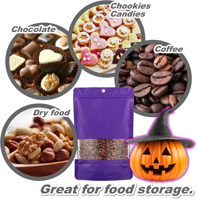 60 Pack Stand up Matte Metallic Storage Bags with Clear Front Window Heat-Sealable Resealable Solid Color Pouches for Food Storage Containers Organizer(Purple,5.9 * 8.6 inch,Pack of 60)