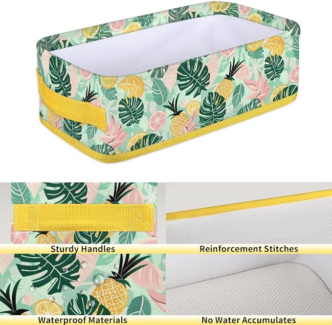 Lemon Pineapple Summer Bathroom Storage Basket, Foldable with Handle Open Countertop Paper Towel Decorative Box, Toilet Tank Top Shelf Baskets for Home Closet Bedroom Living Room Office