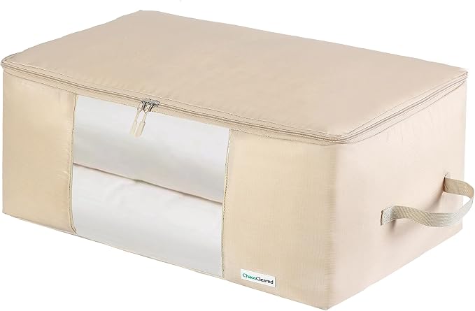 Comforter Storage Bag - Folding Organizer bag for King/Queen Comforters, Pillows, Blankets, Bedding/Quilt, Blanket, Duvet, Large Collapsible Organizers, 24"x14"x11" (Beige, 1-Pack)