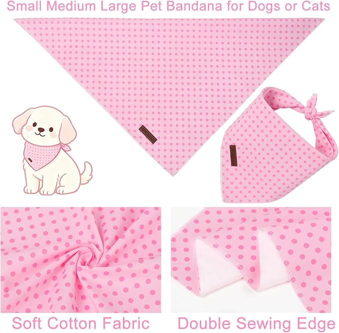 Pink Polka Dog Bandana, UP URARA PUP Puppy Bandana for Small,Medium Dog, Comfortable Cotton Triangle Bid Scarf Dog, Pet Kerchief for Girl Female Dogs or Cats, Fancy Fall Classic Dog Bid Scarf