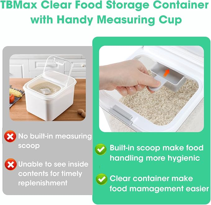 TBMax Rice Flour Storage Container with Automatic Flip-up Lid 13 Lbs | 6.5 Qt, Short and Narrow Food Storage Flour Bin for Kitchen Drwer Organization, Pet Dog Cat Food Storage Container