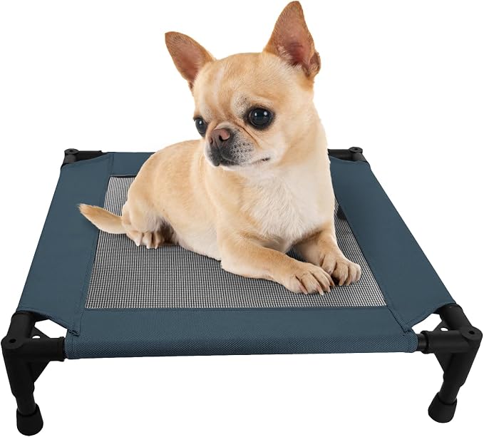 Pozico Elevated Pet Bed with Breathable Mesh for Small Cat and Dog, Raised Cooling Pet Cot for Puppy and Kitty, 18.9x18.9 inch (Navy Blue Bed)