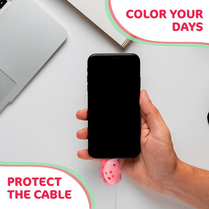 Phone Charger Protector Cute Set of 3, Dinosaur Shape (Green & Pink)