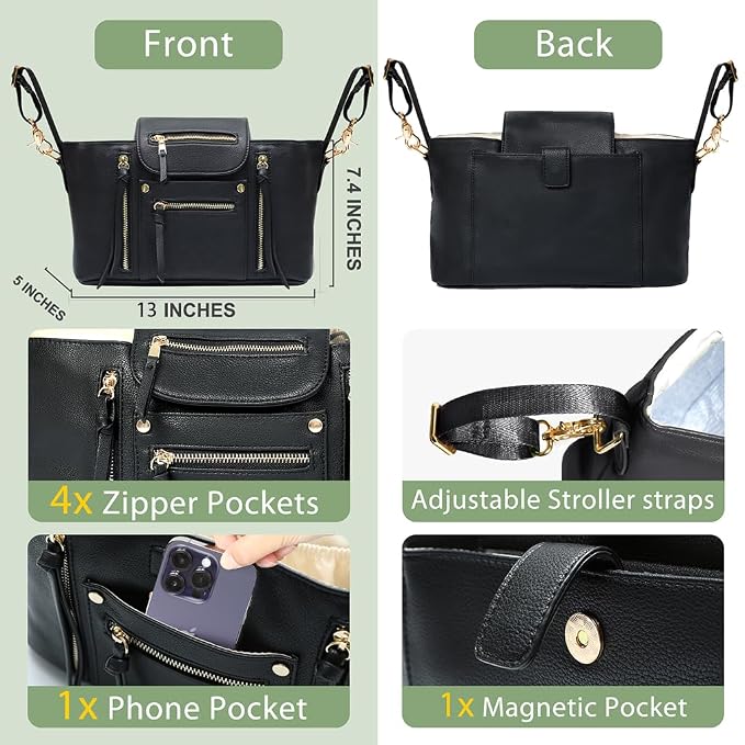 miss fong Universal Stroller Organizer with Insulated Cup Holder Stroller Caddy Baby Storage Bag with Adjustable Strap, Fits for like Uppababy, Baby Jogger, Britax, Umbrella