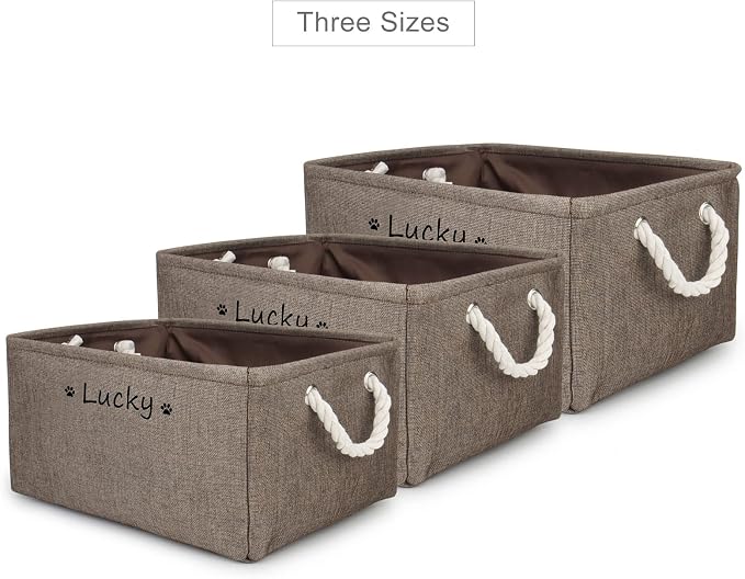 Personalized Dog Toy Storage Basket Bin, Customized Pet's Name Storage, Collapsible Organizer Box for Dog Toys, Clothing, Apparel & Accessories, Brown, Medium