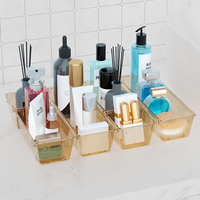 9 Pack Clear Drawer Organizer Set, Drawer Storage Trays, Storage Bins | Acrylic Drawer Storage Trays, Storage Bins for Makeup, Cosmetics, Jewelries, Utensils, Gadgets, Office