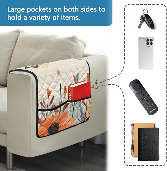 Sofa Arm Covers Stretch Armrest Covers Washable Couch Arm Cover Stains Resistant Recliner Armchair Cover Anti-Slip Armrest Slipcovers Furniture Protector Bird